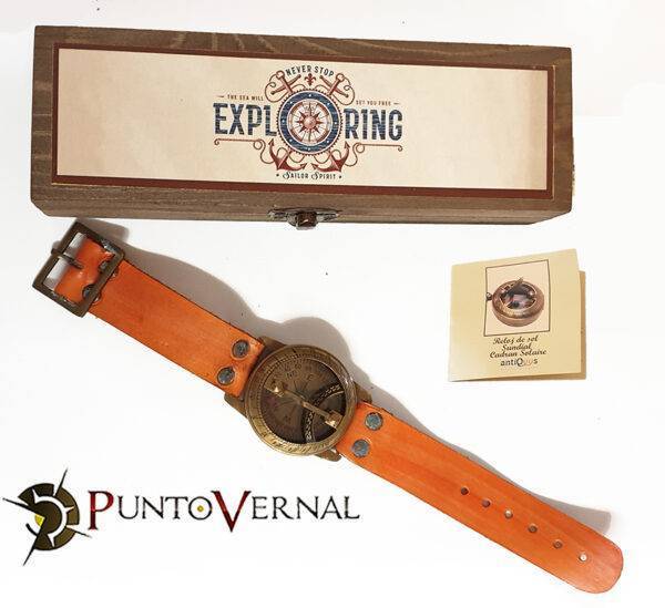This original sundial wristwatch is designed specifically to be worn like a wristwatch. It also has a compass so that it can be oriented along the North-South meridian, so that once oriented, you can obtain the true local time.